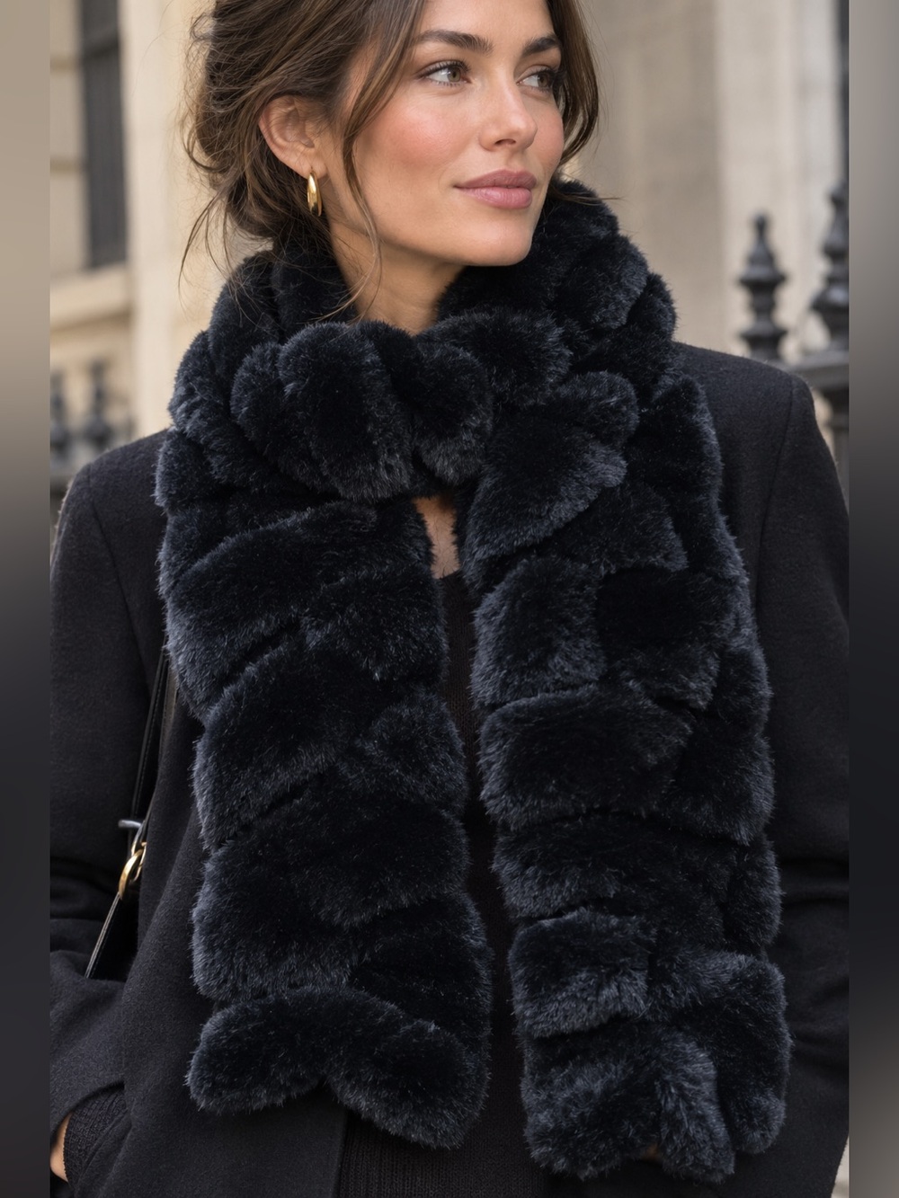 Plush Black Faux Fur Scarf for Women